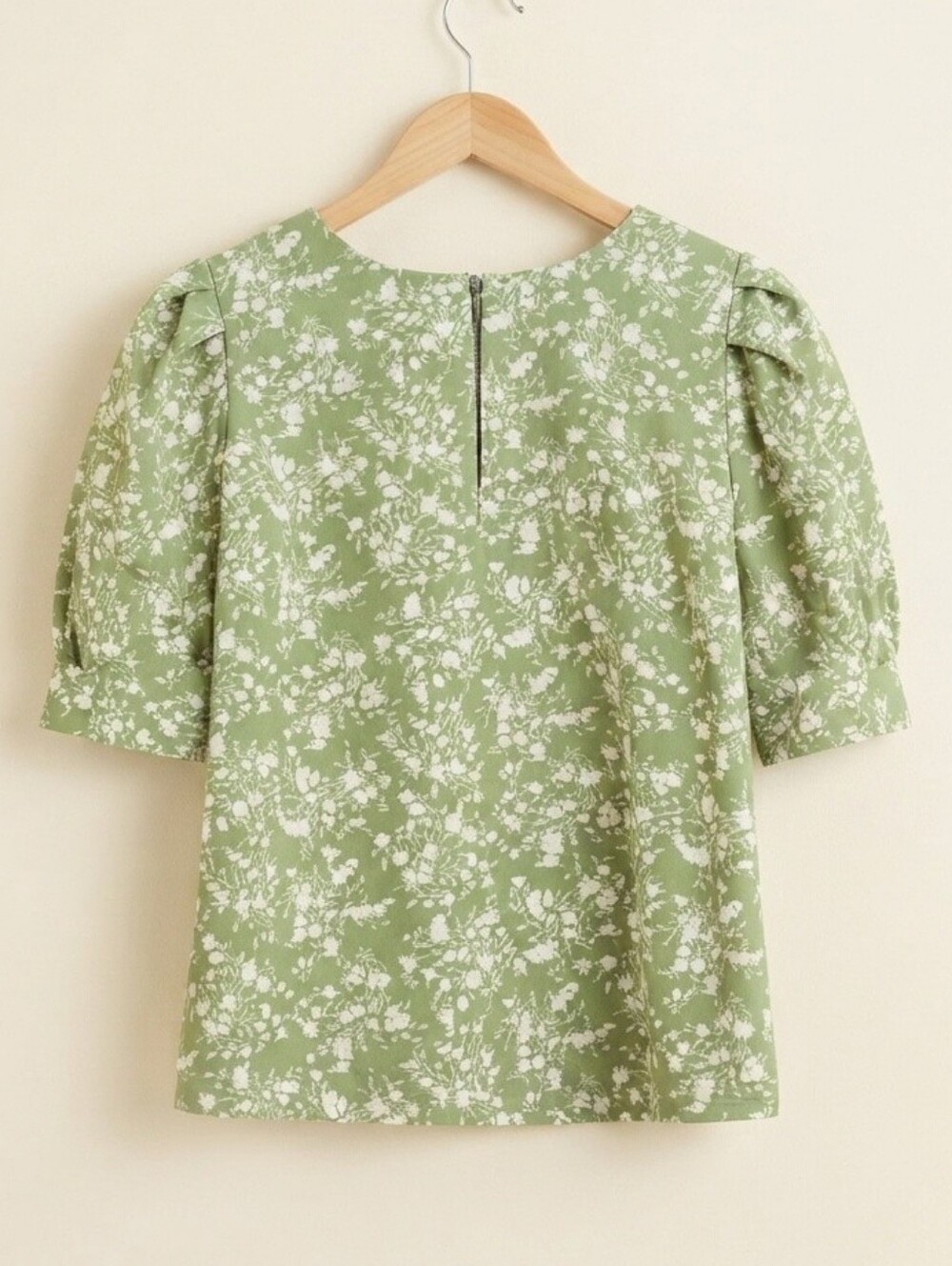 Melloday Green Floral Puff Sleeve Blouse Size Small